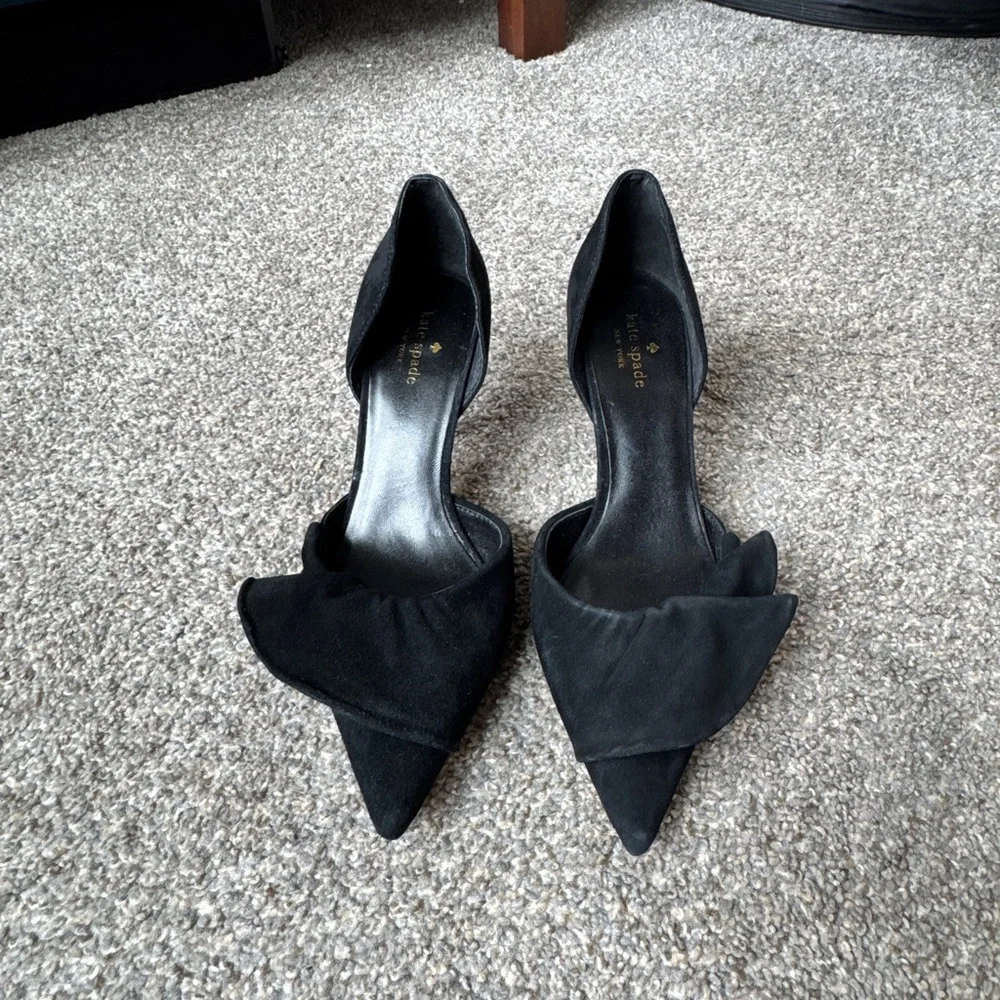 kate spade Black Pointed D'Orsay Heels with Folded Vamp Detail